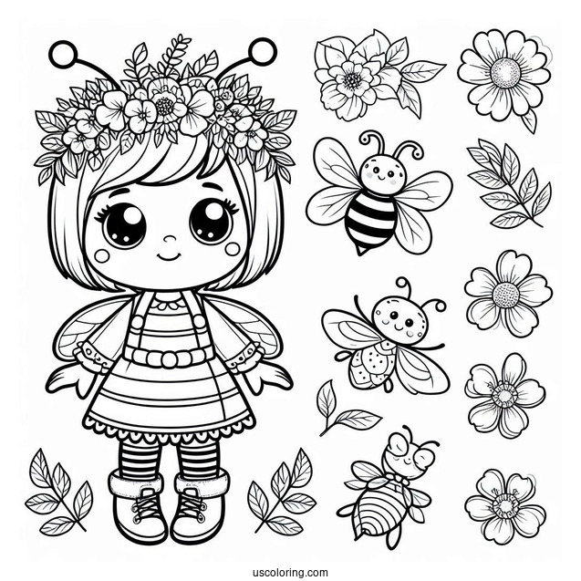 Little Girl Dressed As A Bee Coloring Page
