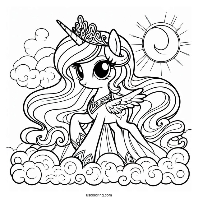Pretty Princess Celestia Coloring Page Walking In The Clouds For Kids