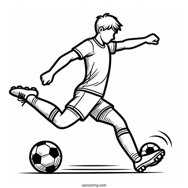 Coloring Page Of Soccer Player Kicking Ball