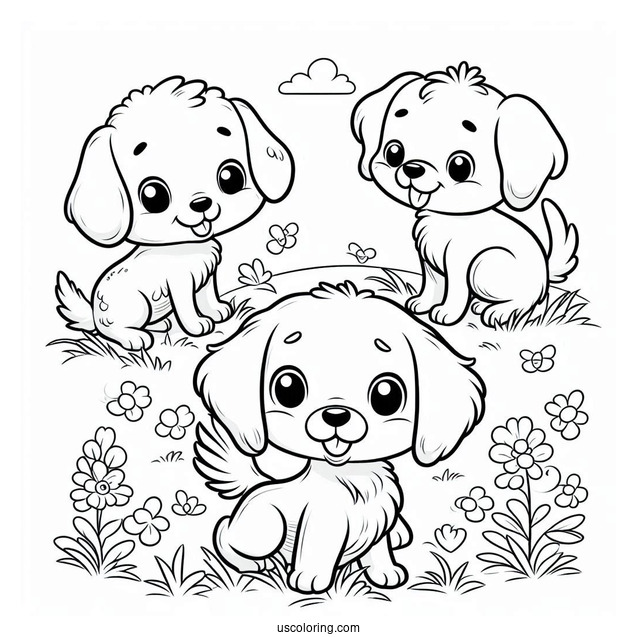 Cartoon Dogs In Lawn Coloring Page