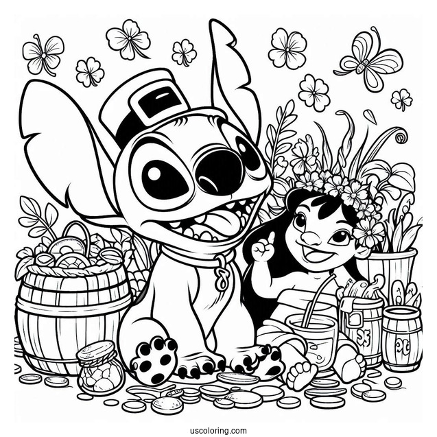 Lilo And Stitch Themed St Patrick_s Day Coloring Sheet