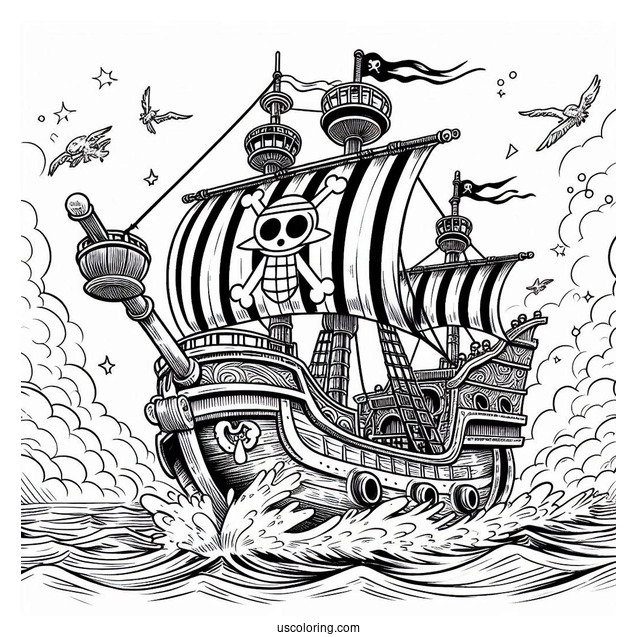 Detailed One Piece Coloring Page Of Going Merry Pirate Ship