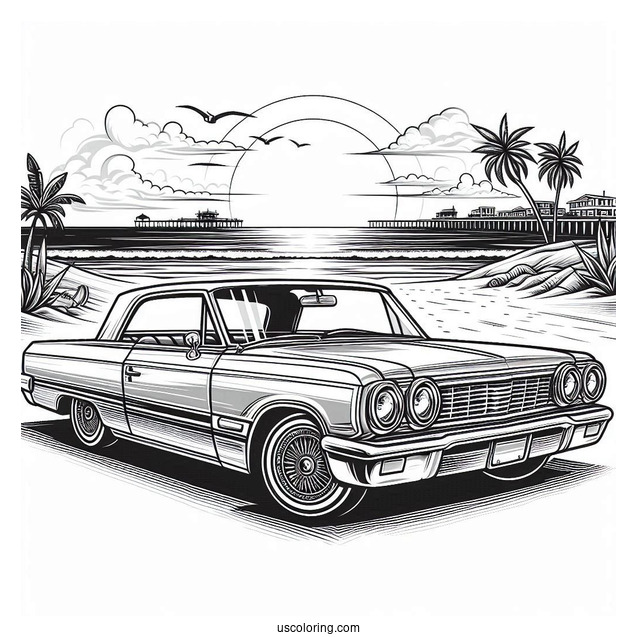 Side View Of Lowrider Coloring Page At The Beach