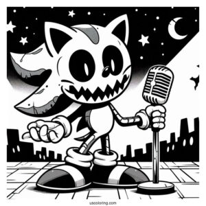 Spooky Sonic Exe Coloring Page Holding Microphone On Stage