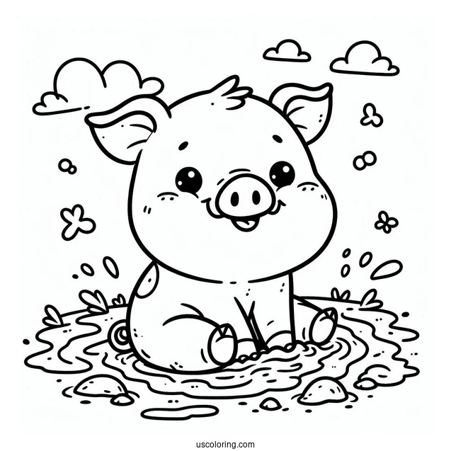 Happy Pig Sitting In Mud