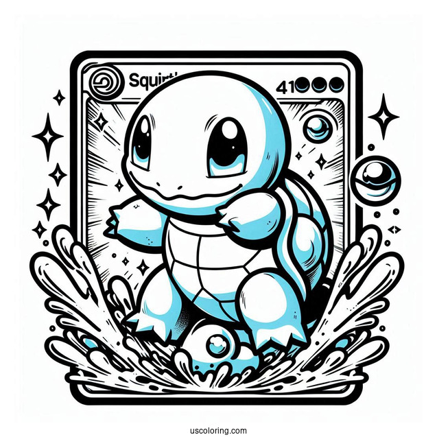 Squirtle Coloring Page Of Bubble Attack Pokemon Card