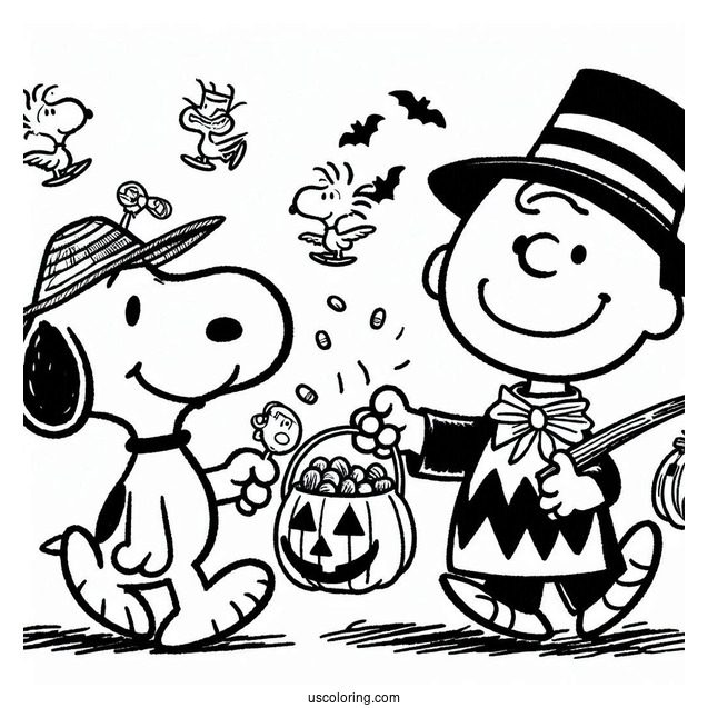Snoopy And Woodstock Trick Or Treating During Halloween