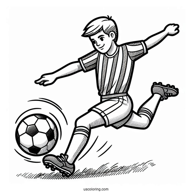 Coloring Page Of Soccer Player Kicking Ball