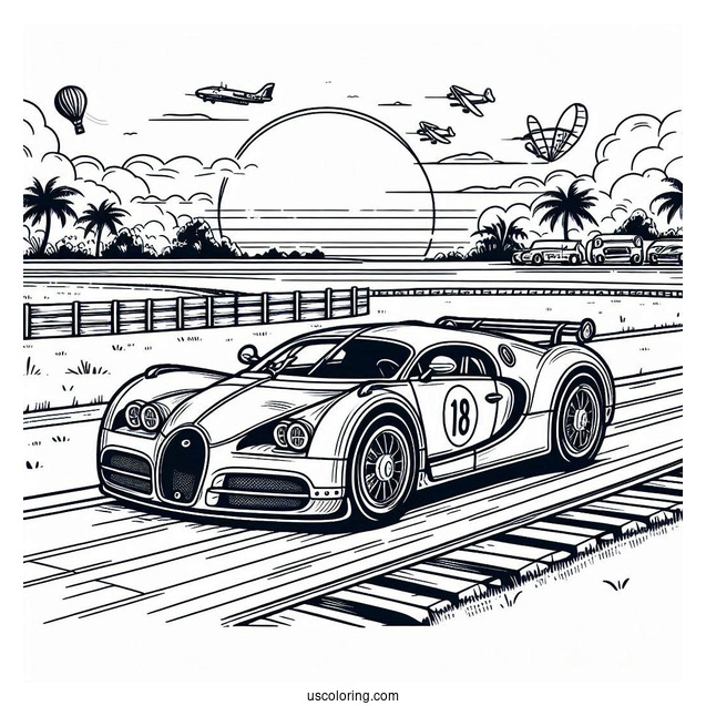 Bugatti Coloring Page Bolide On Race Track