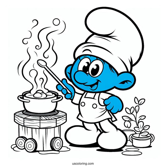 Coloring Page Of Chef Smurf Cooking