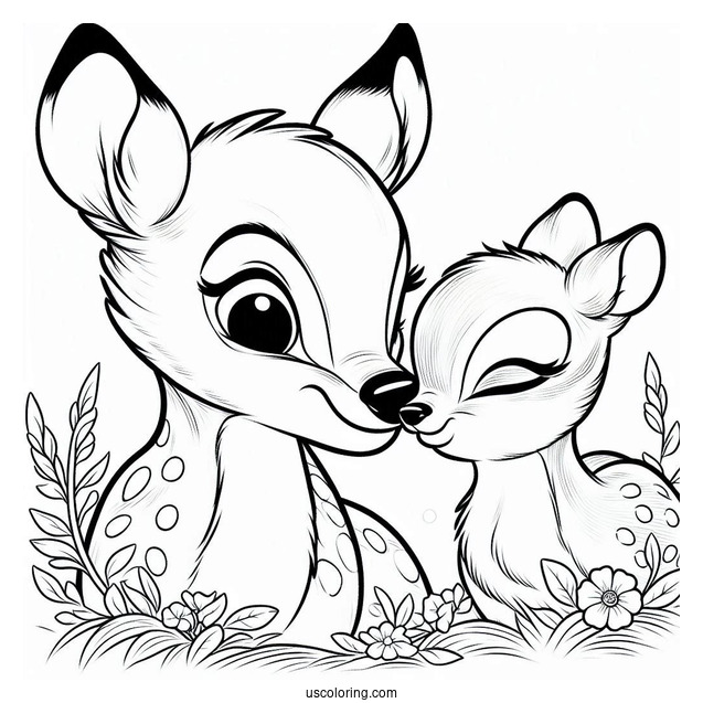 Bambi Nose-To-Nose With Faline Coloring Sheet