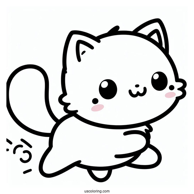 Smiling Kawaii Cat Running Coloring Page