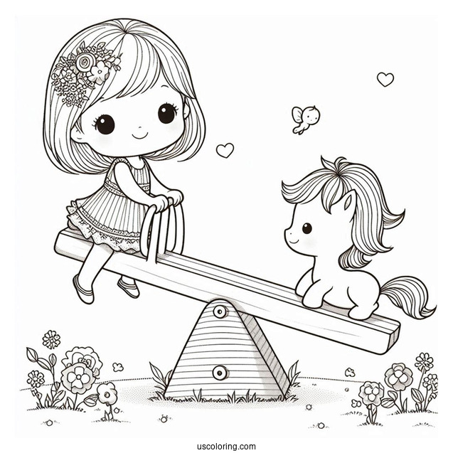 Simple Precious Moments Coloring Page Of Children Playing On Seesaw