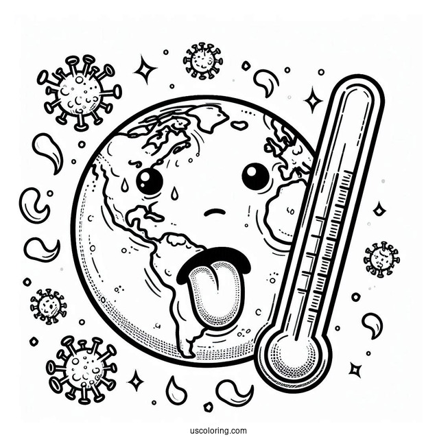 Sick Earth With A Thermometer In Its Mouth