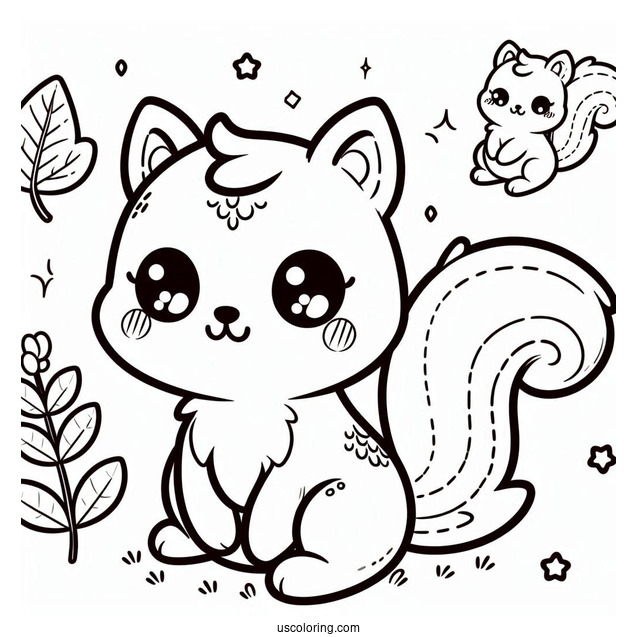 Kawaii Squirrel Coloring Page For Preschoolers