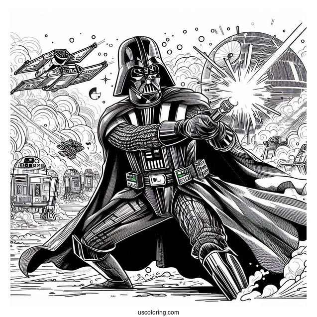 Darth Vader In A Battle Coloring Page