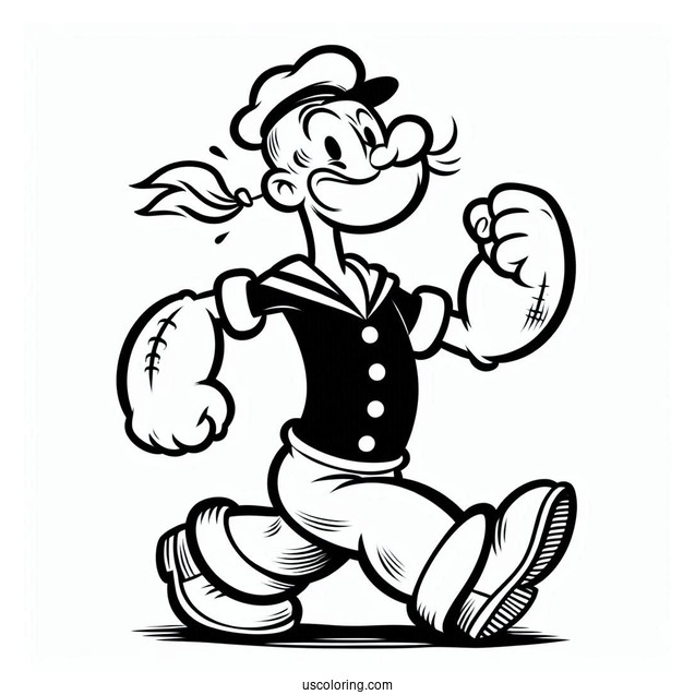 Cool Popeye Coloring Page Walking For Kids