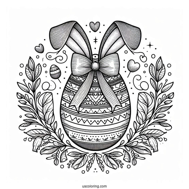 Easter Coloring Page Of Easter Egg Mandala With Bow And Bana Ears