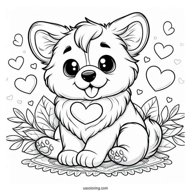Adorable Corgi Puppy With Hearts Coloring Page