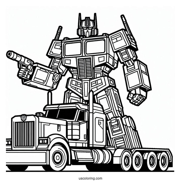 Simple Outline Of Optimus Prime Coloring Page In Autobot And Truck Form For Kids