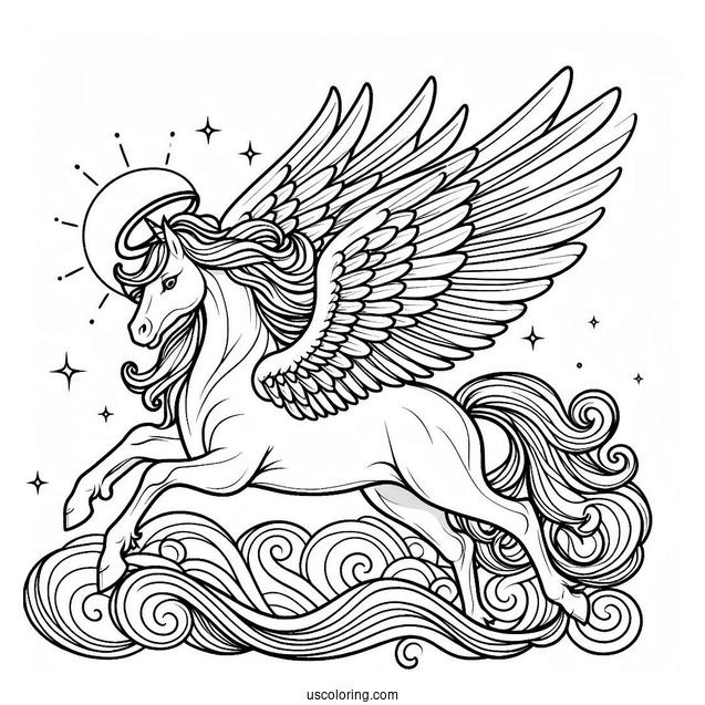 Pegasus Coloring Page Spreading His Wings