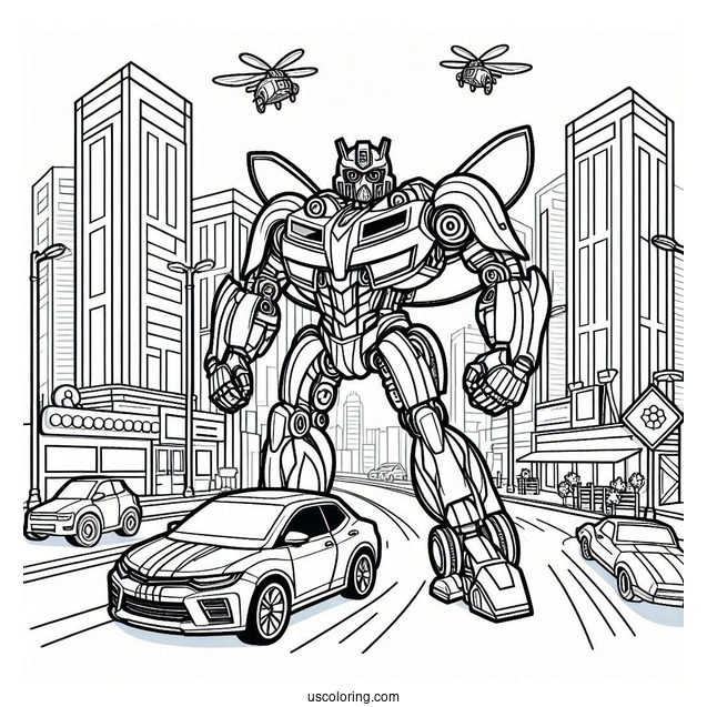 Autobot Bumblebee Coloring Page Form In The City