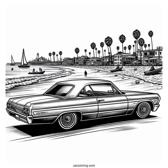 Side View Of Lowrider Coloring Page At The Beach
