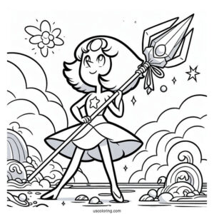 Steven Universe Coloring Page Of Simple Pearl Holding Spear