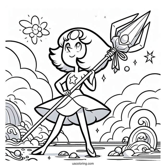 Steven Universe Coloring Page Of Simple Pearl Holding Spear
