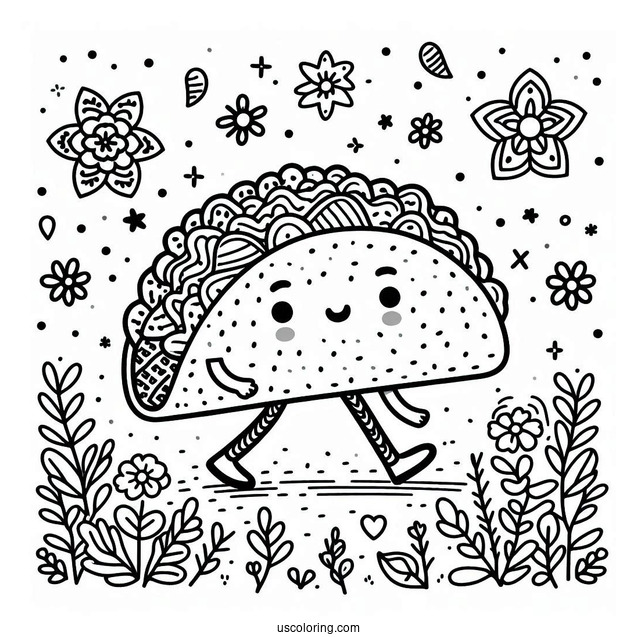 Piñata Walking With A Taco Coloring Page