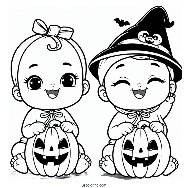 Smiling Baby Coloring Page In a Jack O Lantern Costume