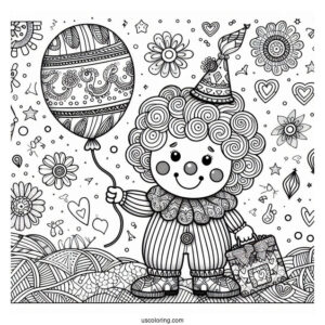 Frightening Pennywise Coloring Page Holding A Balloon With Bloody Handprints