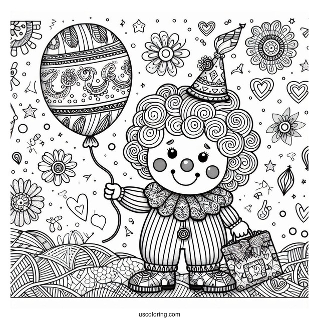 Frightening Pennywise Coloring Page Holding A Balloon With Bloody Handprints