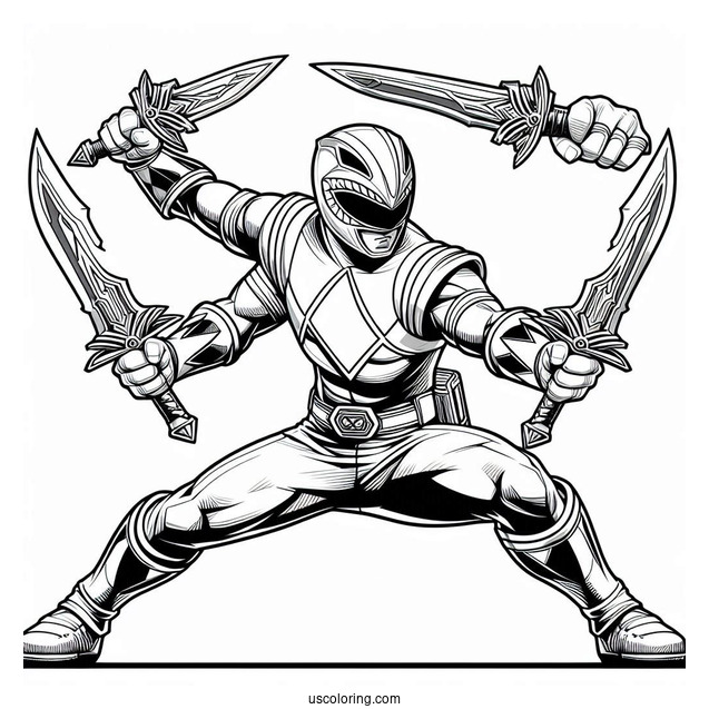 Power Ranger Fighting With Daggers Coloring In