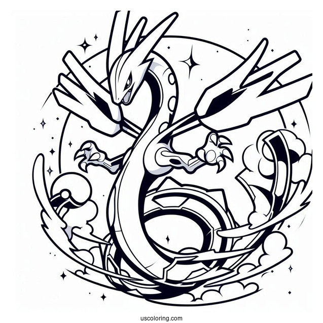 Mega Rayquaza Coloring Page In The Air