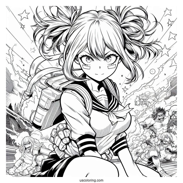 My Hero Academia Coloring Page Of Himiko Toga In Battle