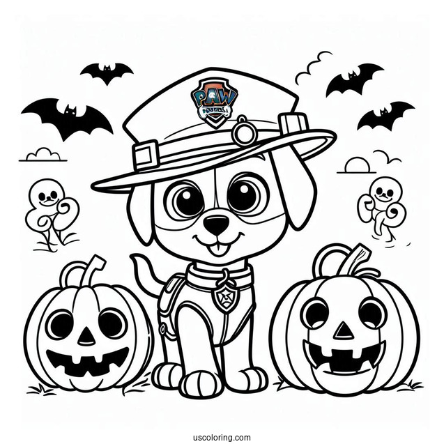 Paw Patrol Halloween Theme Coloring Page