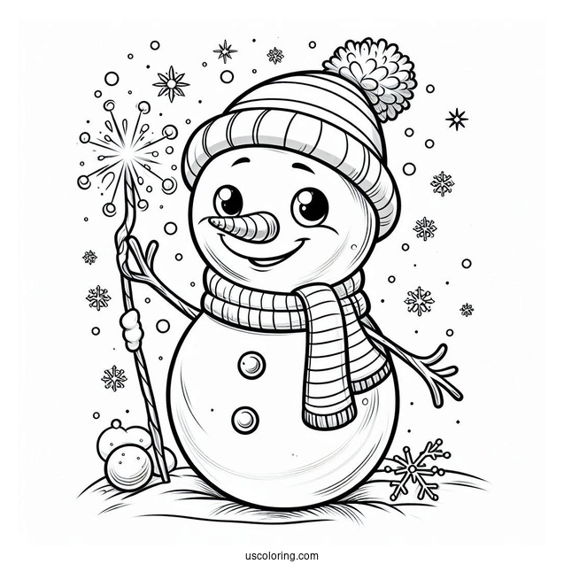 Realistic Looking Snowman To Color For Preschoolers