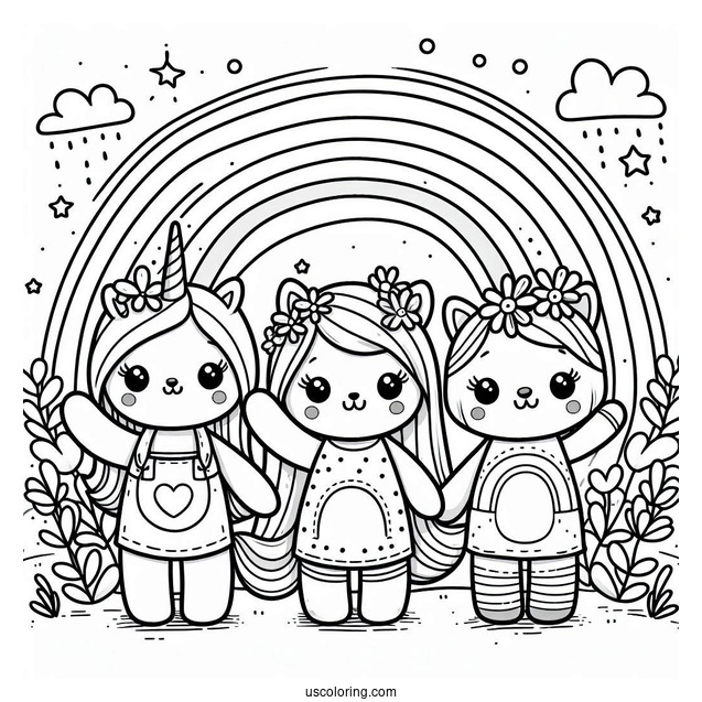 Simple Purple Rainbow Friends Coloring Page Waving