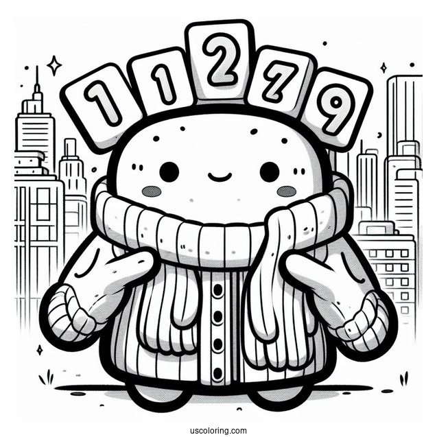 Numberblocks Coloring Page 10 Wearing Gloves