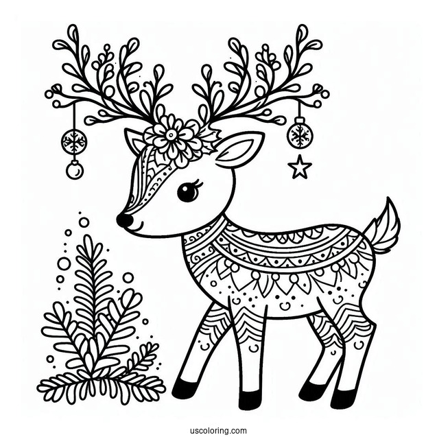 Christmas Themed Reindeer To Color For Adults
