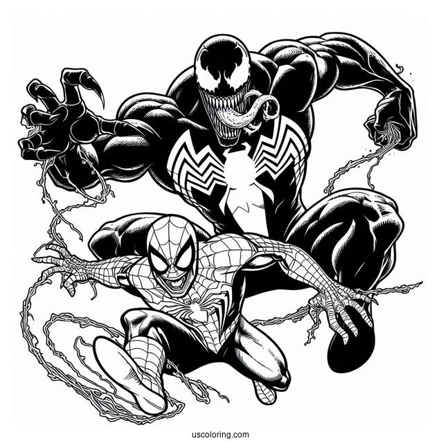 Venom And Carnage Coloring Page Chasing Spider Man