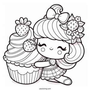 Strawberry Shortcake Coloring Page Hugging Custard Coloring Page