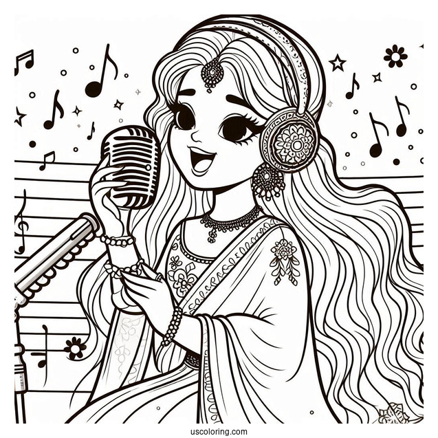 Sing Coloring Page Of Meena Singing On Microphone