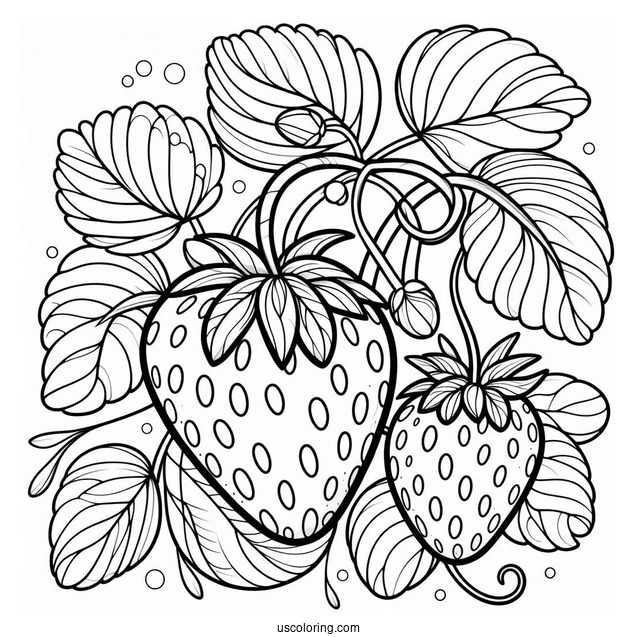 Large Cute Strawberry Coloring Page On A Vine