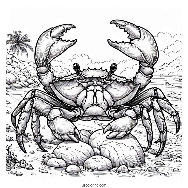 Realistic Christmas Island Red Crab Coloring Page Crawling Over Rocks