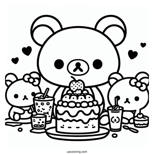 Rilakkuma Coloring Page Eating Dessert With Kiiroitori And Korilakkuma For Kids
