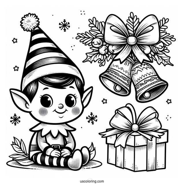 Cute Elf On The Shelf With Christmas Bells