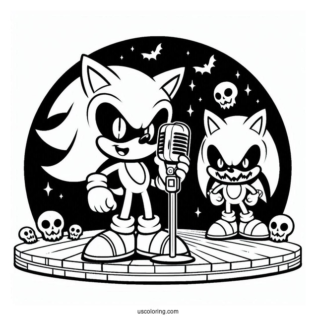 Spooky Sonic Exe Coloring Page Holding Microphone On Stage