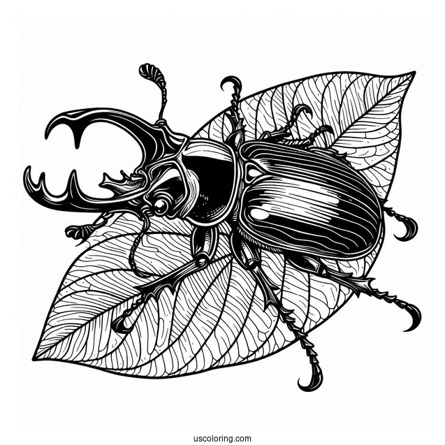 Scary Large Stag Beetle Coloring Page On Leaf